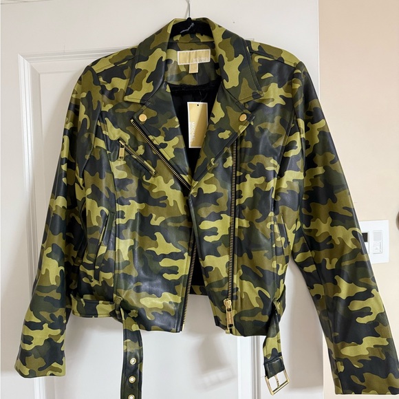 Michael Kors Jackets & Blazers - Michael Kors Green Camouflage Leather Jacket